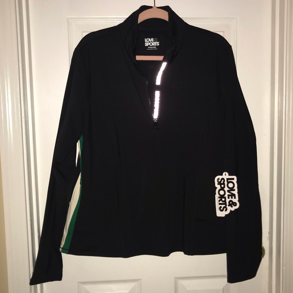 NWT Love & Sports Black W/Green and Cream Side Stripe 3/4 Zip Jacket